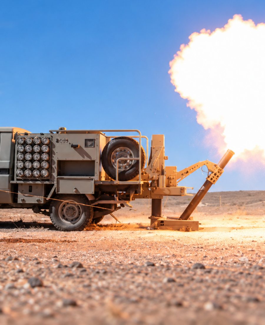 Automated Mortar System firing from a 4×4 vehicle