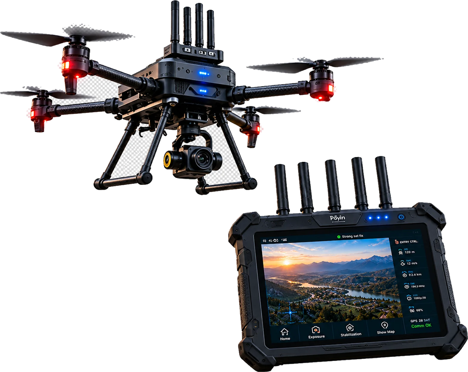 Drone and ground-control tablet linked by Halo