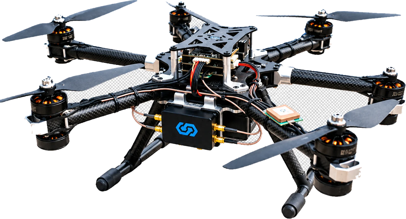 Hexacopter carrying the SunStone anti-jamming module